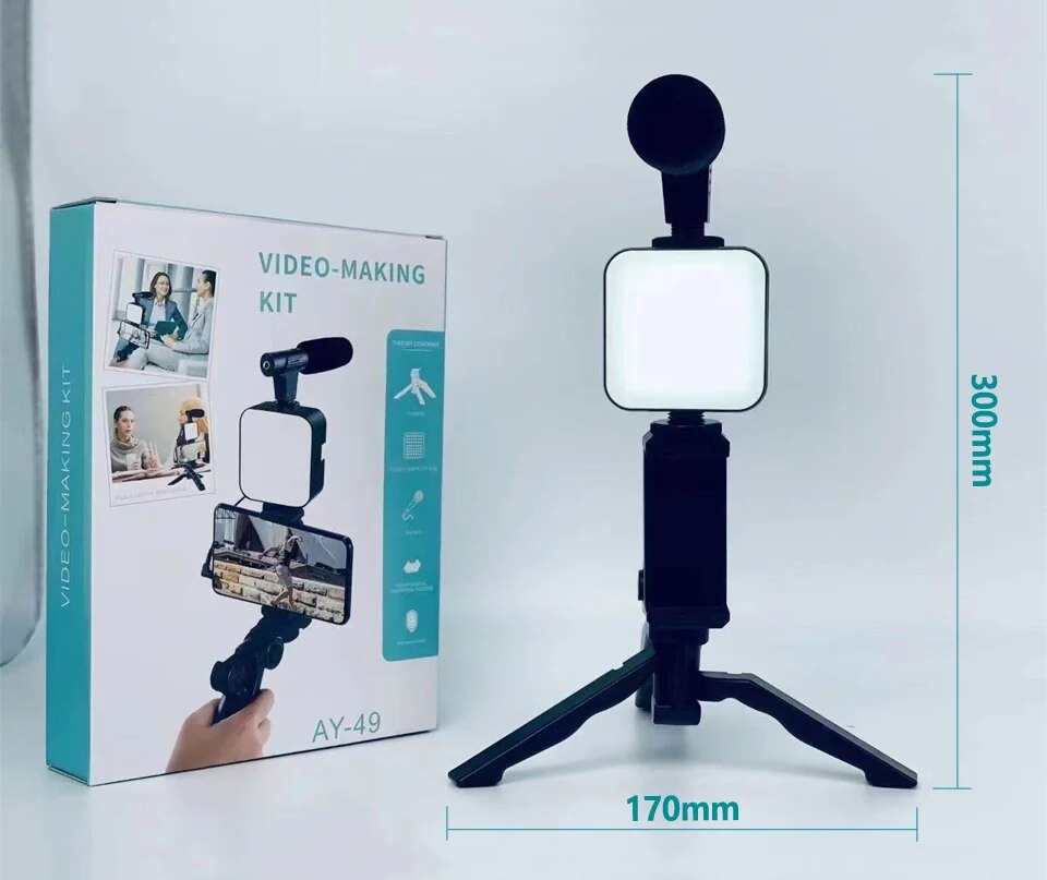 Ay-49 Video Making Kit Vlogging Tripod Triple Band Light