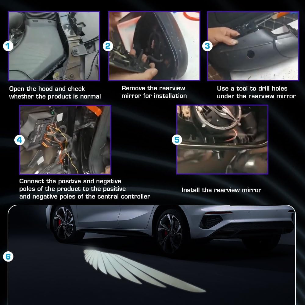 Premium LED Angel Wing Car Mirror Projection Lights - Universal Design, 2-Piece Set