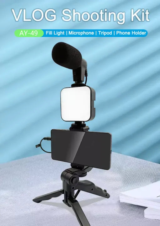 Ay-49 Video Making Kit Vlogging Tripod Triple Band Light