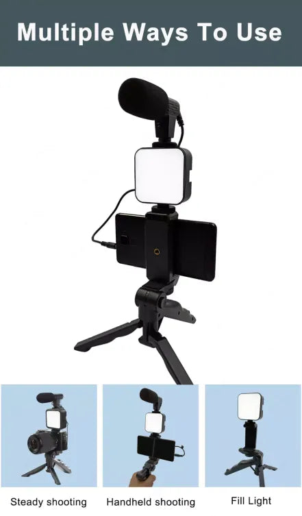 Ay-49 Video Making Kit Vlogging Tripod Triple Band Light