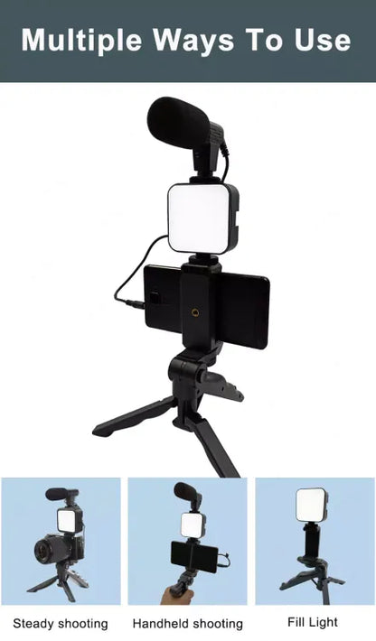 Ay-49 Video Making Kit Vlogging Tripod Triple Band Light