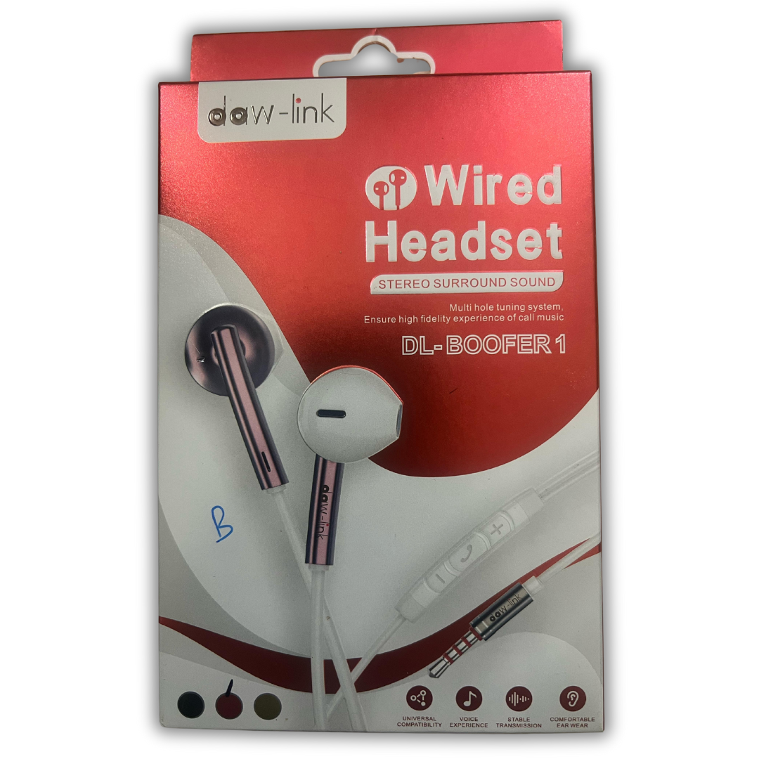 daw-link DL-BOOFER 1 Wired Headset - Stereo Sound, Universal Compatibility & Comfort | 100% Original dawlink Brand 3.5mm Jack Hands Free