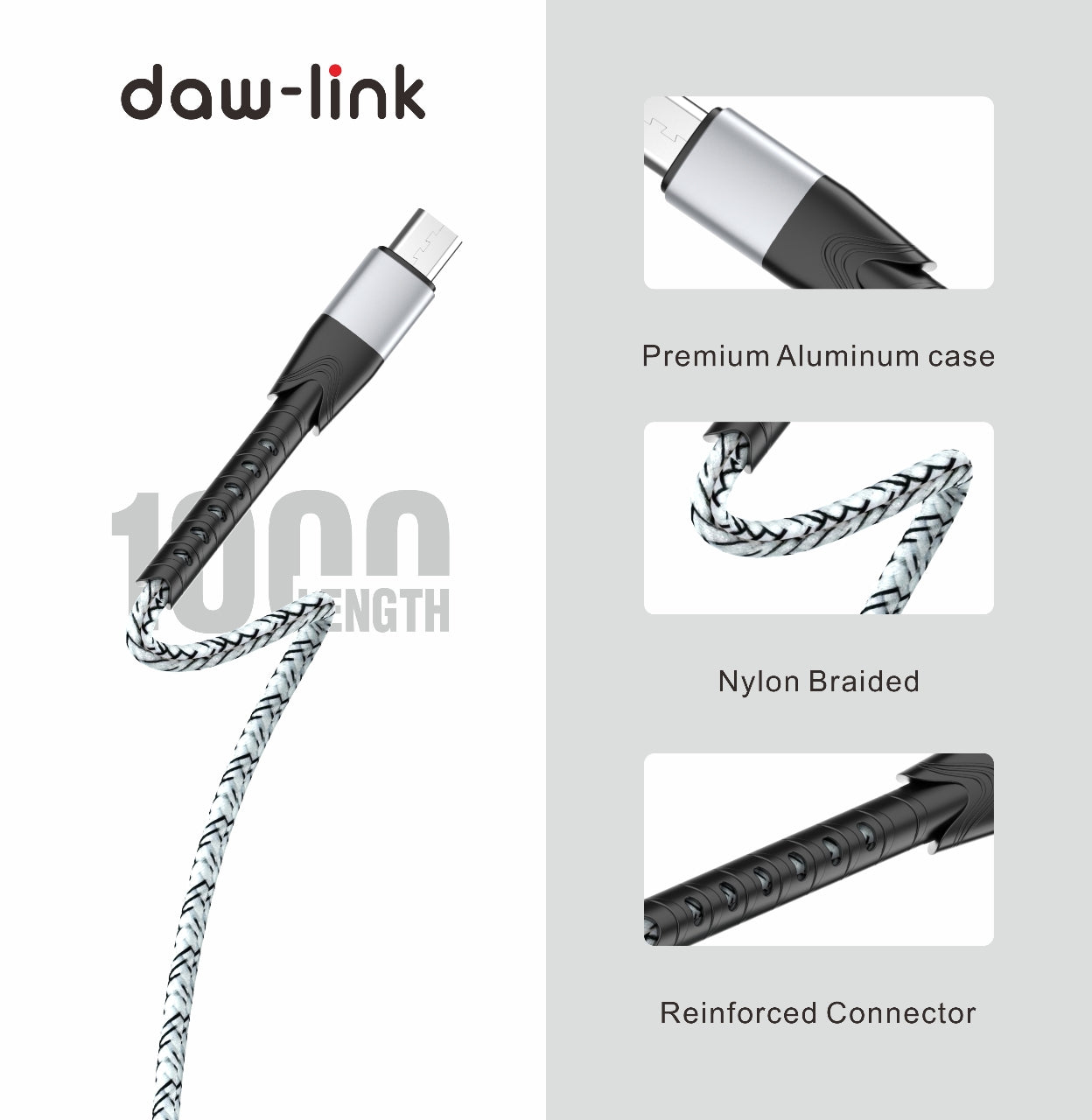 daw-link DL-CB2 4A Fast Charging Data Cable | 1 Meter Nylon Braided Wire | Type-C, Type-B | Super Fast Transmission | Anti-Knotted | High-Quality Copper Core | Super Compatible & Durable