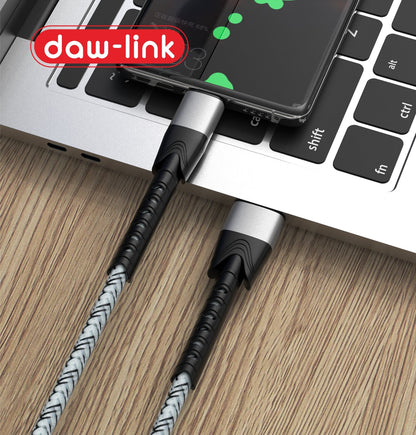 daw-link DL-CB2 4A Fast Charging Data Cable | 1 Meter Nylon Braided Wire | Type-C, Type-B | Super Fast Transmission | Anti-Knotted | High-Quality Copper Core | Super Compatible & Durable
